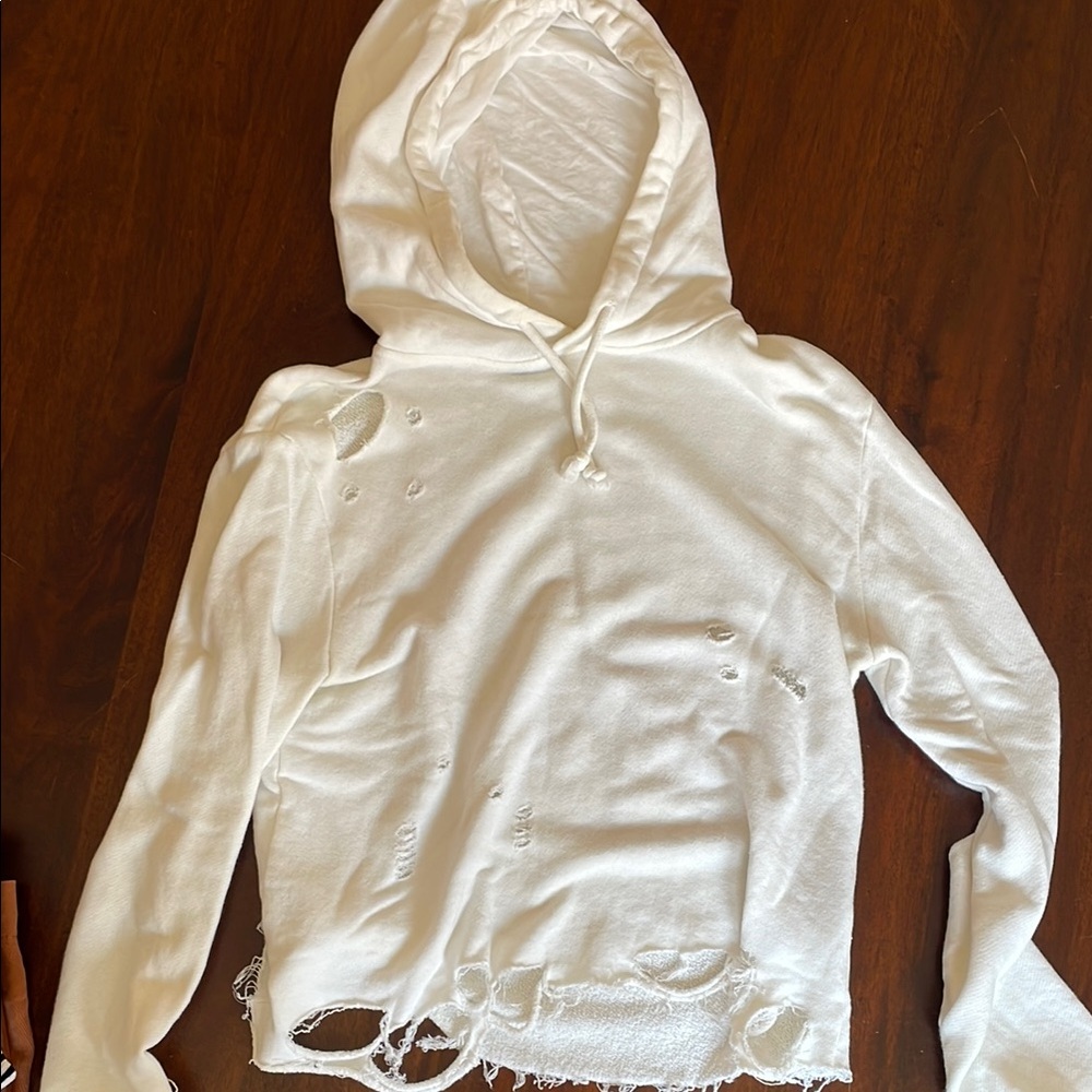 White Distressed Hoodie
